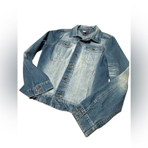 Vintage Tommy Jeans Women's Blue Optic Wash Denim Trucker Jacket - Picture 2 of 10